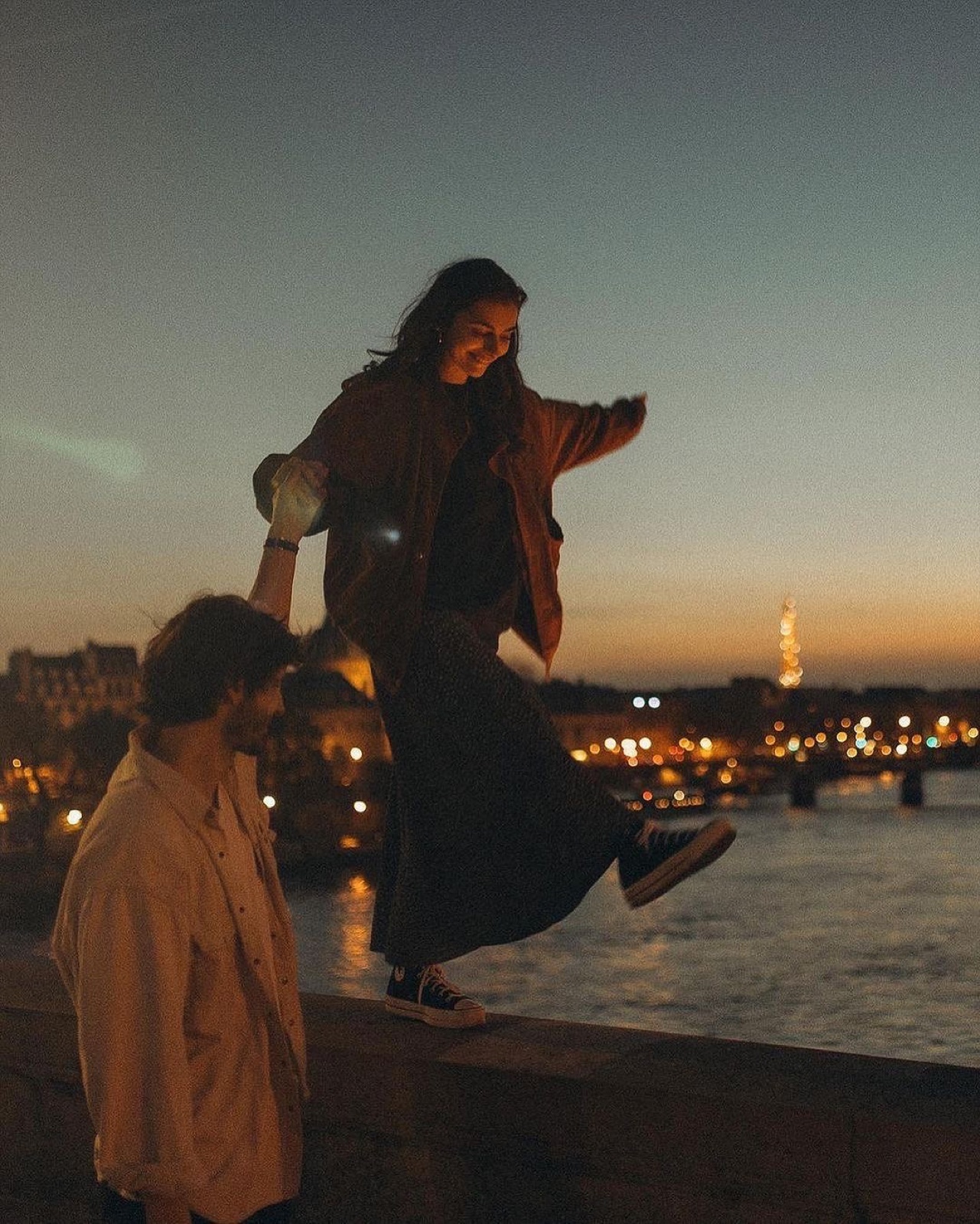 Evening city scene by the water