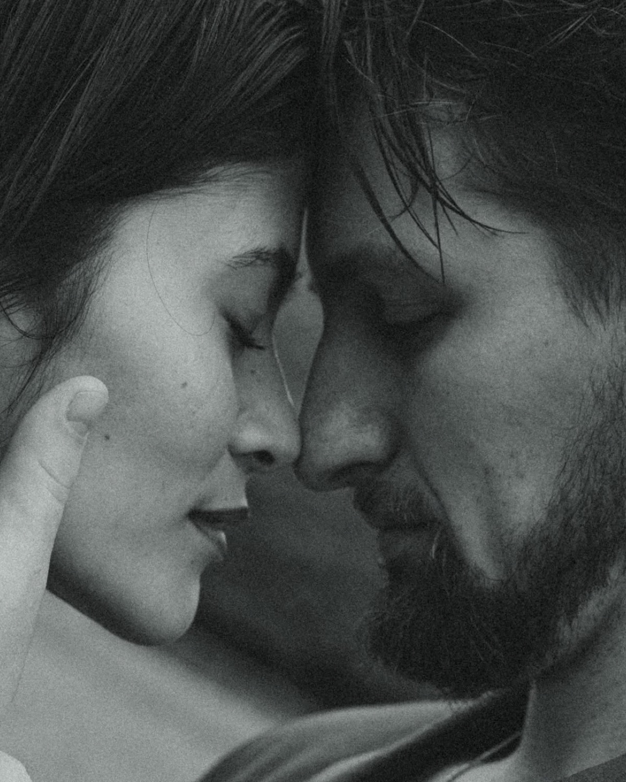 Close embrace in black and white